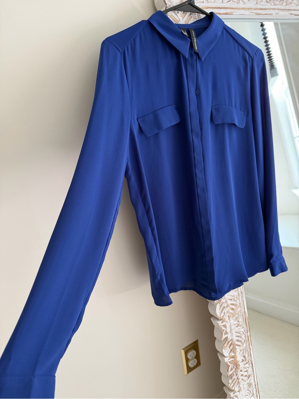 Mango Basics Royal Blue Button-Up Blouse View 5